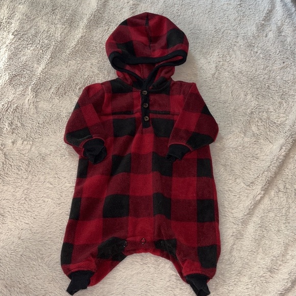 George Other - George fuzzy hooded footie sleeper plaid red and black